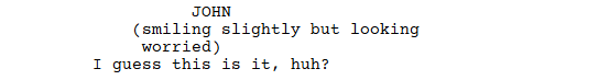 An example of dialogue in a screenplay written with celtx screenwriting software. The example is incorrect.
