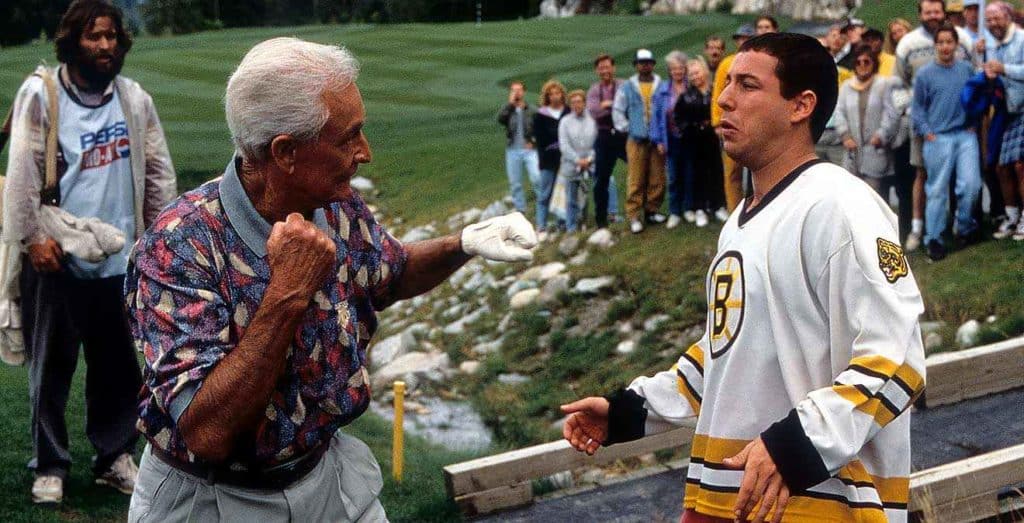 Image from Happy Gilmore, showing Bob Barker and Adam Sandler on the golf course.