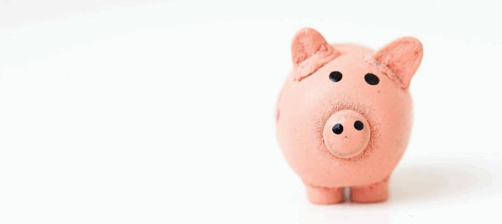 a little pink pig stuffed animal (or piggy bank) on a white background